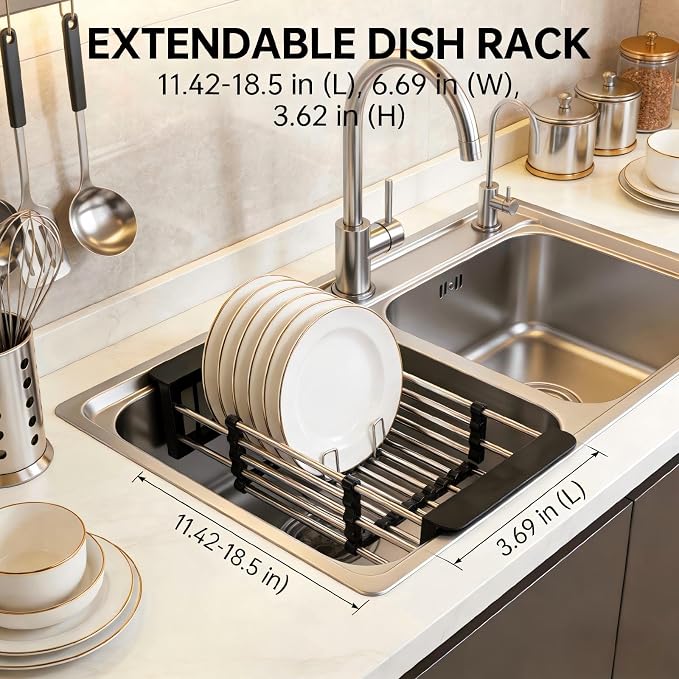 Stainless Steel Expandable Over Sink Dish Drying Rack | 11.4–18.5 inch - Image 3