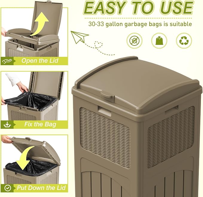 Greesum 33 Gallon Resin Outdoor Trash Can - Image 2