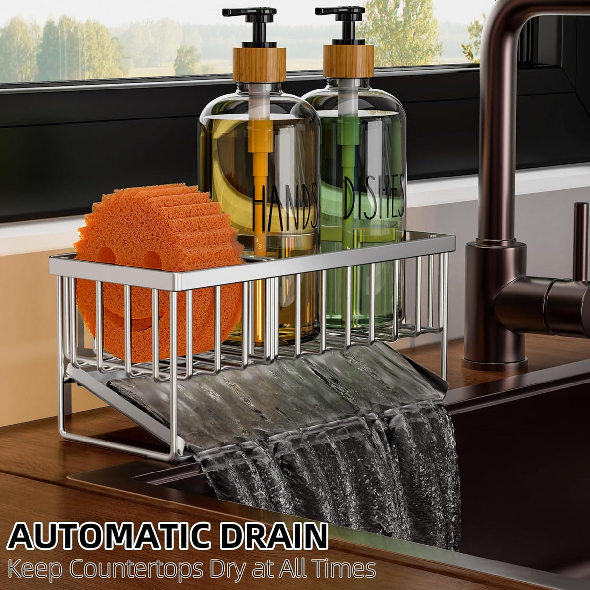 Kitchen Dish Soap Dispenser Set with 2 Pack 16.9oz Amber Glass Bottle