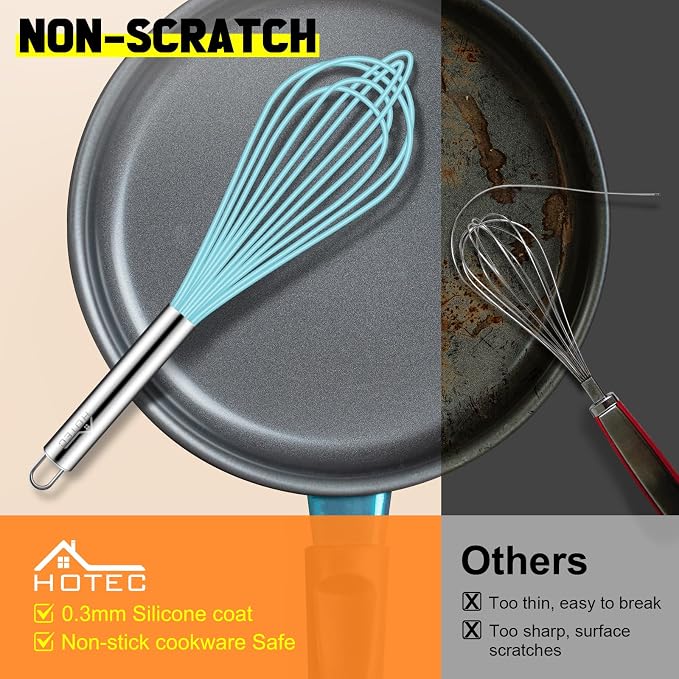 HOTEC 4 Pieces Silicone Whisks Set, Wire Balloon Whisks Egg Beater, Non-slip - Image 8