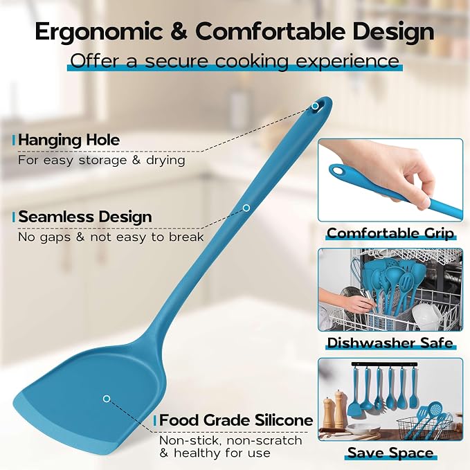 Onader Navy Blue Kitchen Utensils Set, Silicone Cooking Utensils Set of 10 - Image 4