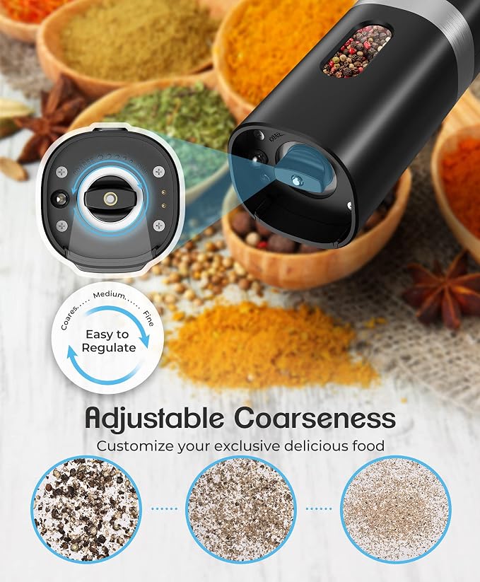 Electric Salt and Pepper Grinder Set, New Rechargeable Salt and Pepper Mill - Image 3