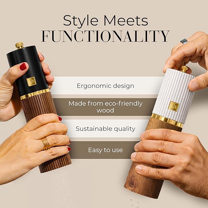 Wooden Salt and Pepper Grinder Set – Refillable Manual Salt and Pepper Mills - Image 4