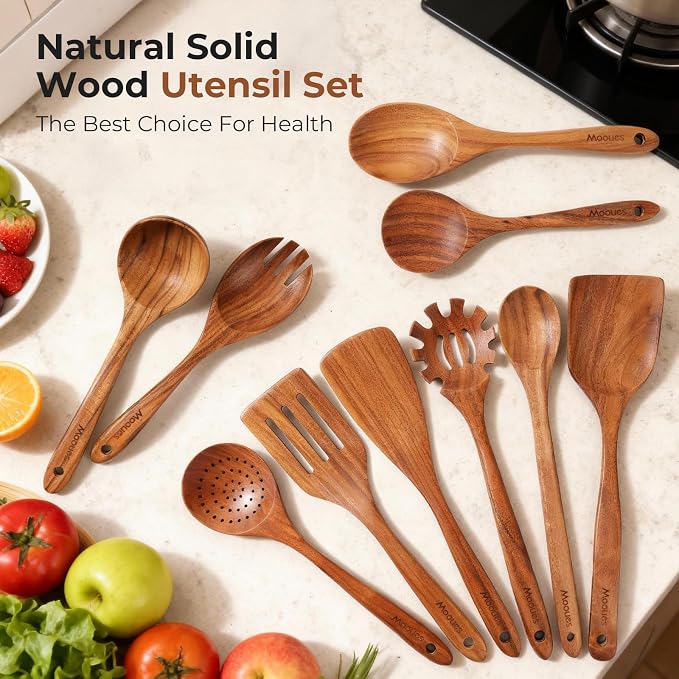 Wooden Spoons for Cooking, Comfortable Grip, Heat Resistant Kitchen Utensils - Image 8