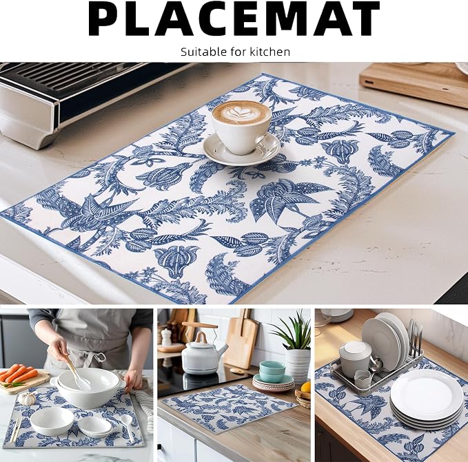 Dish Drying Mat Floral Print Microfiber kitchen drying mat, 20x15 inches - Image 6