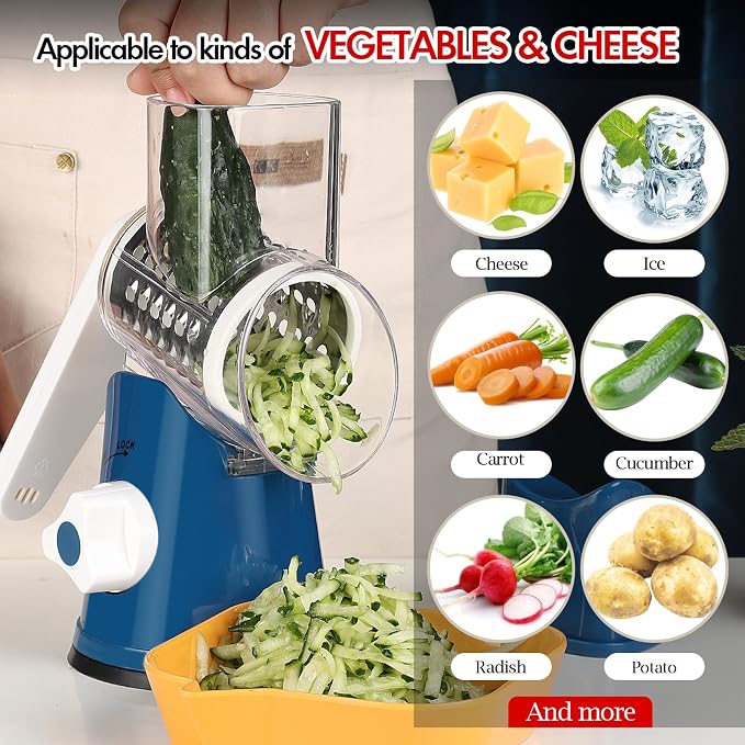 Ourokhome Rotary Cheese Grater Hand Crank, Kitchen Shredder Speed Mandolin - Image 8