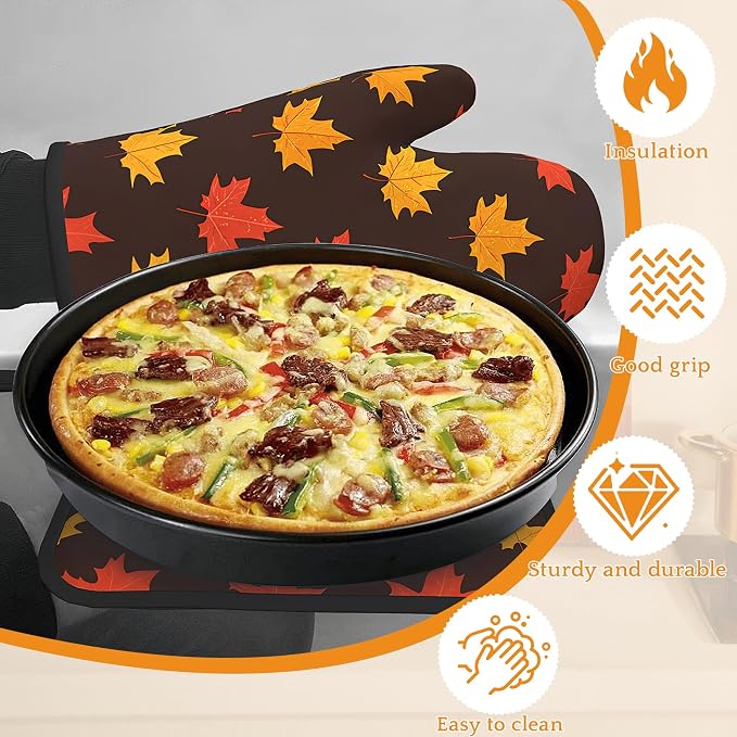 Maple Leaf Oven Mitts and Pot Holders Set, Autumn Kitchen Decor Heat Resistant - Image 4