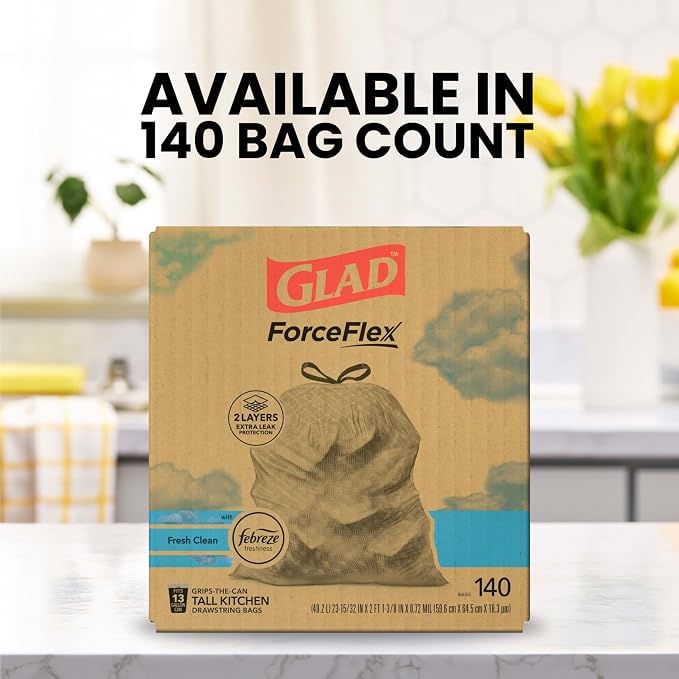 Glad ForceFlex Tall Kitchen Trash Bags, 13 Gallon, Fresh Clean - Image 6