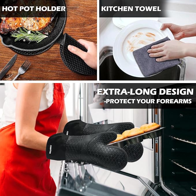 Silicone Oven Mitts 15'' Heat Resistant Flexible Oven Glove Set Hot Mitts - Image 6