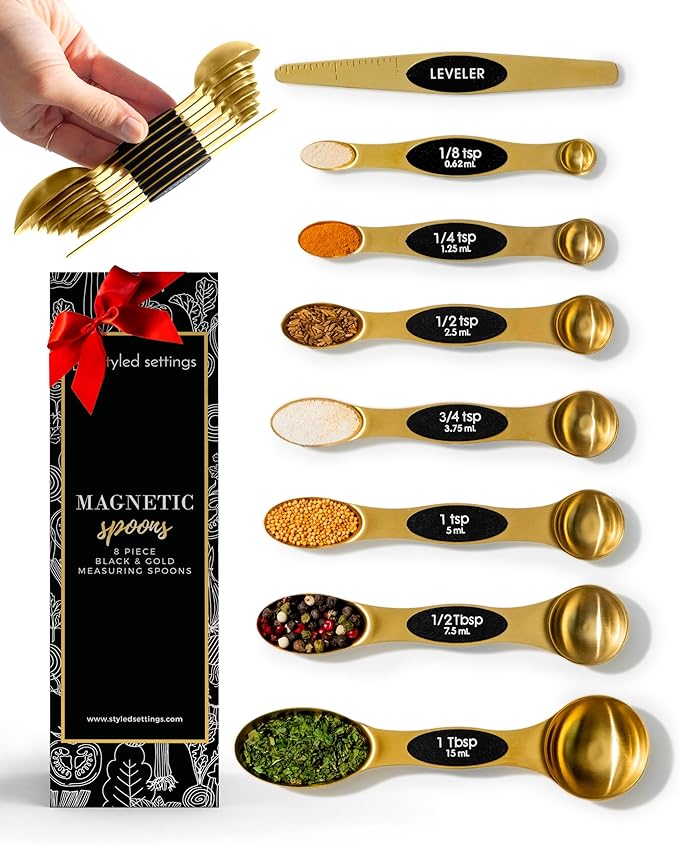 Magnetic Measuring Spoons Set – Stainless Steel Gold Measuring Spoons by STYLEDSETTINGS