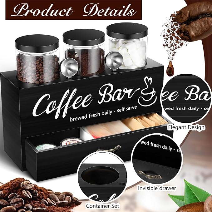 3 Pcs Coffee Canister Set with Shelf and Spoon Plastic Coffee Bean Storage - Image 3