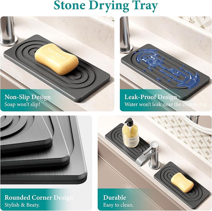 Water Absorbing Stone Tray, Quick Drying Diatomite Bathroom Tray Countertop - Image 4