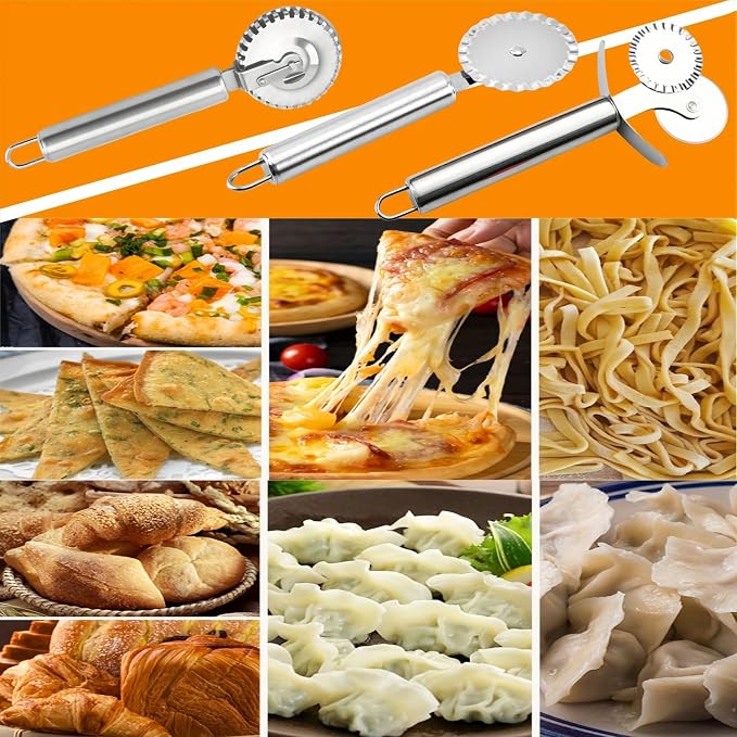 3 PCS Stainless Steel Pastry Wheel Cutter, Ravioli Cutter, Pizza Cutter Wheel - Image 4