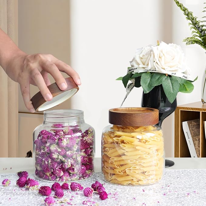 40 oz Glass Jars with Wooden Airtight Lid Herb Spice Canister Round Clear Glass - Image 4