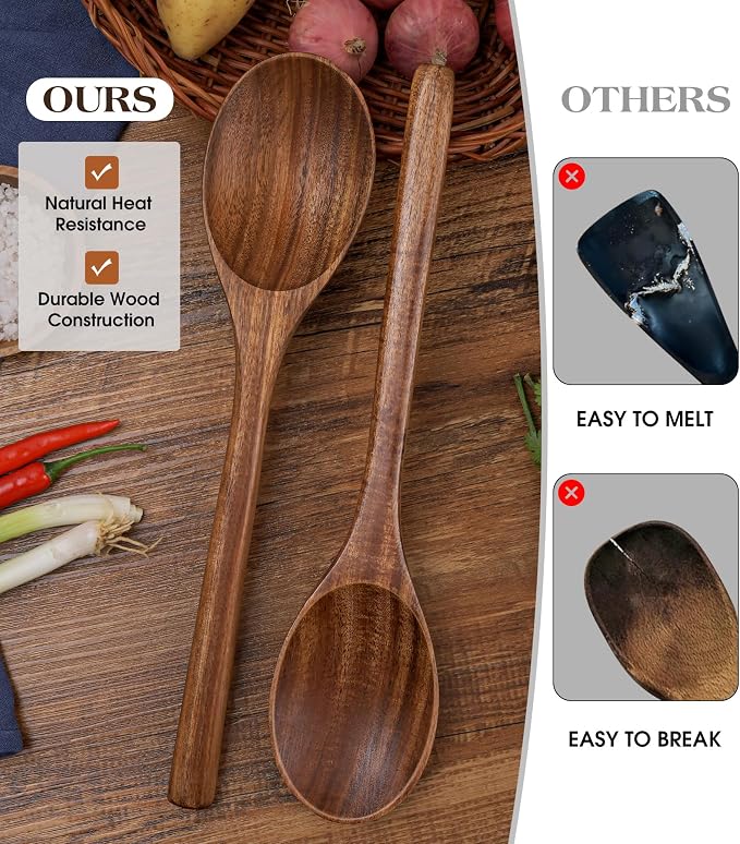 2PCS Wooden Spoons for Cooking, Natural Acacia Wood Cooking Spoons, Large - Image 6