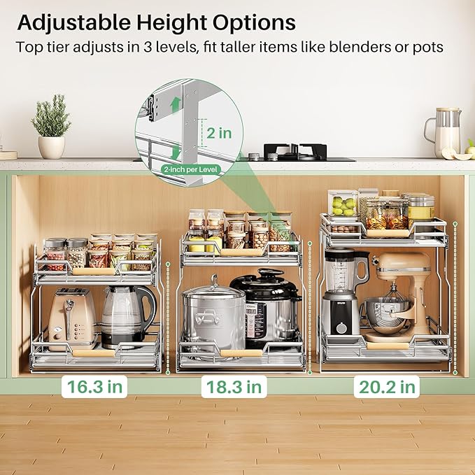 Pull out Cabinet Organizer, 2 Tiers 15"W X 21"D, Heavy Duty Smooth Sliding - Image 7