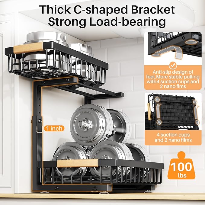 PXRACK Under Sink Organizer, Adjustable Height, 2 Tier Pull Out Under Cabinet - Image 6