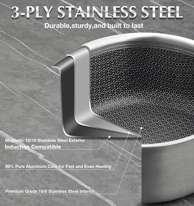 KOCH SYSTEME CS Hybrid Nonstick Stainless Steel Sauce Pan 3QT, Tri-ply - Image 3