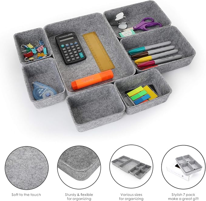 Welaxy Office drawer organizers trays felt storage bin organize dividers Box - Image 4