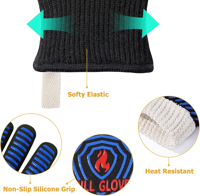 QUWIN BBQ Gloves, Oven Gloves 1472℉ Extreme Heat Resistant, Grilling Gloves - Image 6