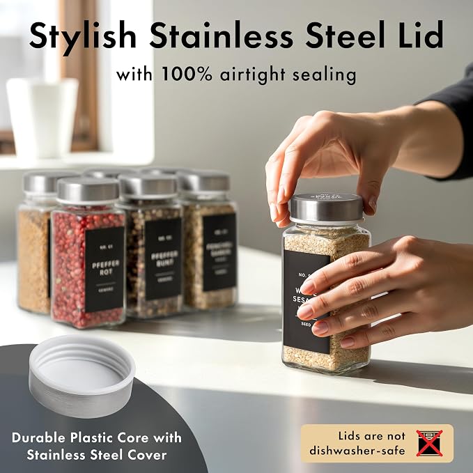 EDELHAUS Glass Spice Jars with Labels and Steel Lids Spice Containers with 240 - Image 7