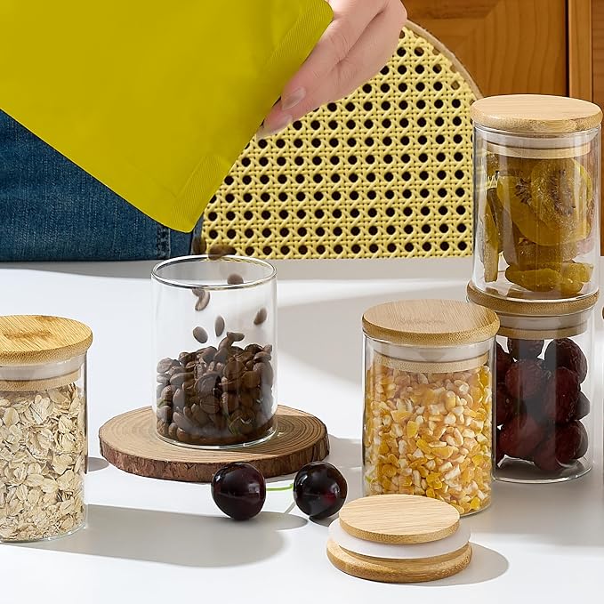 12 Packs Bamboo Qtip Holders, 10 oz Glass Round Storage Containers - Image 5