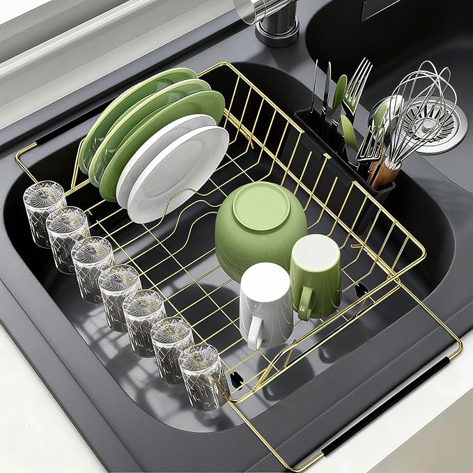 Golden Expandable Dish Drying Rack-Extra Large Stainless Steel Dish Drainer by HAYAWEY