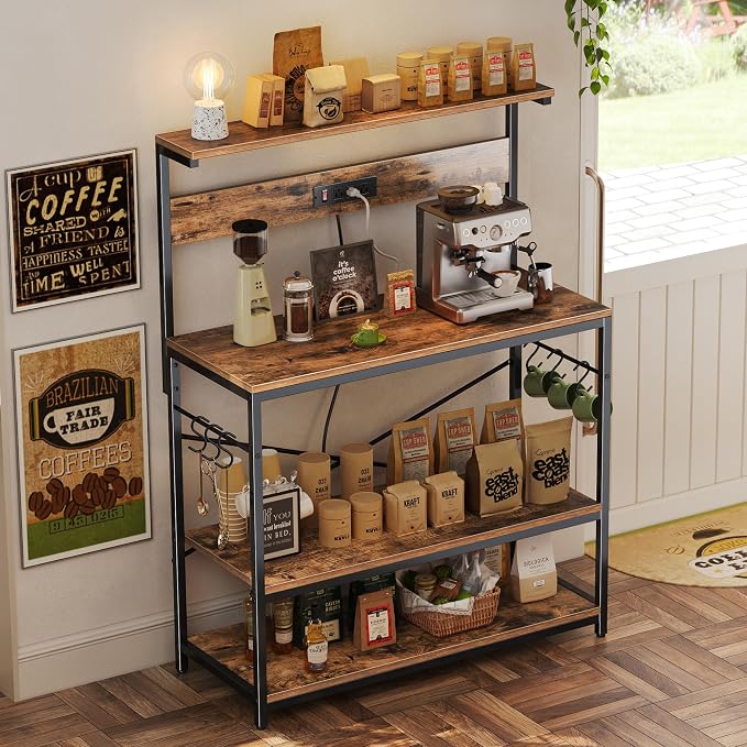 SUPERJARE Bakers Rack with Power Outlets, Microwave Stand, 39.4 X 14.3 Inch - Image 6