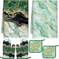 Bencailor 6 Pcs Marble Kitchen Decor Gold Pot Holders Oven Mitts 2 Dish Towels by Bencailor