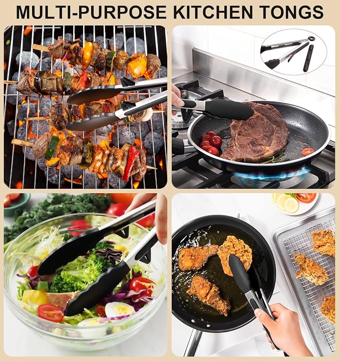 4PCS Flexible Silicone Spatula Turner Set and Kitchen Food Tongs - Image 4