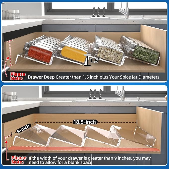 MIUKAA Clear Acrylic Spice Drawer Organizer, 4 Tier- 1 Set Seasoning Jars - Image 4