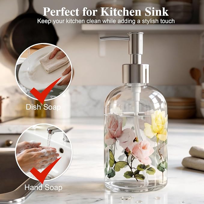 17oz Glass Soap Dispenser with Plastic Pump, 2 Pack Refillable Kitchen Soap - Image 2