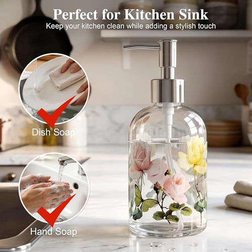 17oz Glass Soap Dispenser with Plastic Pump, 2 Pack Refillable Kitchen Soap - Image 2