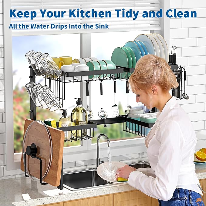 Over The Sink Dish Drying Rack, Expandable 2-Tier Stainless Steel Over The Sink - Image 6