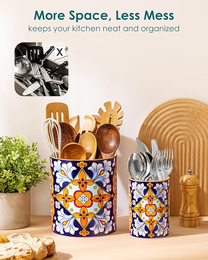 vancasso SIMI Utensil Holder, 7.3"+5.5" Porcelain Kitchen Utensil Holder - Image 6