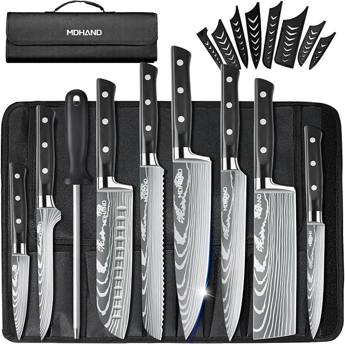 MDHAND Chef Knife Set with Roll Bag, High Carbon Stainless Steel Japanese by MDHAND
