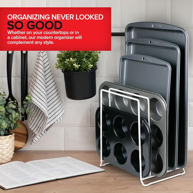 Stock Your Home White Extra Tall Steel Baking Pan Organizer Rack - Image 7