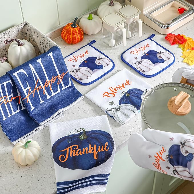 Fanfanwin 10 Pcs Thanksgiving Pumpkin Kitchen Decor Set Kitchen Towels Pot - Image 7