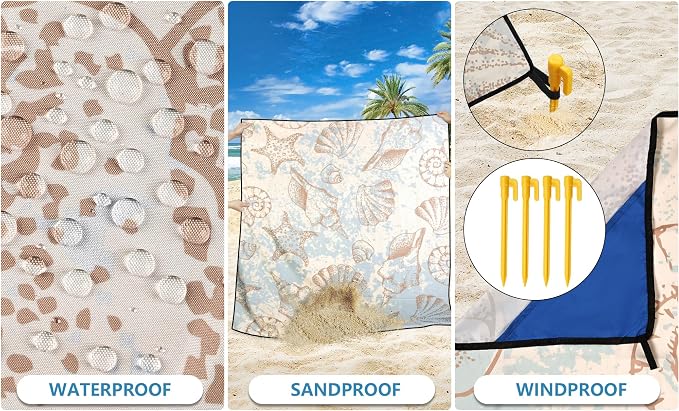 HIHOHO Beach Blanket Waterproof Sandproof Extra Large Beach Mat 79" X - Image 3