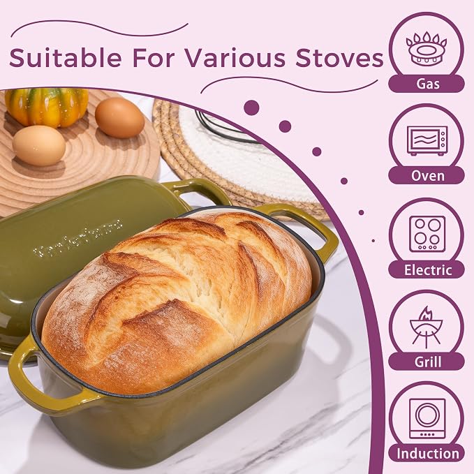 4.6-Quart Oval Dutch Oven for Bread Baking, 2 in 1 Cast Iron Bread Pan - Image 3
