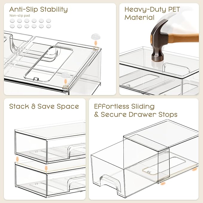 Criusia Stackable Storage Drawers, 3 Pack Clear Acrylic Makeup & Bathroom - Image 4