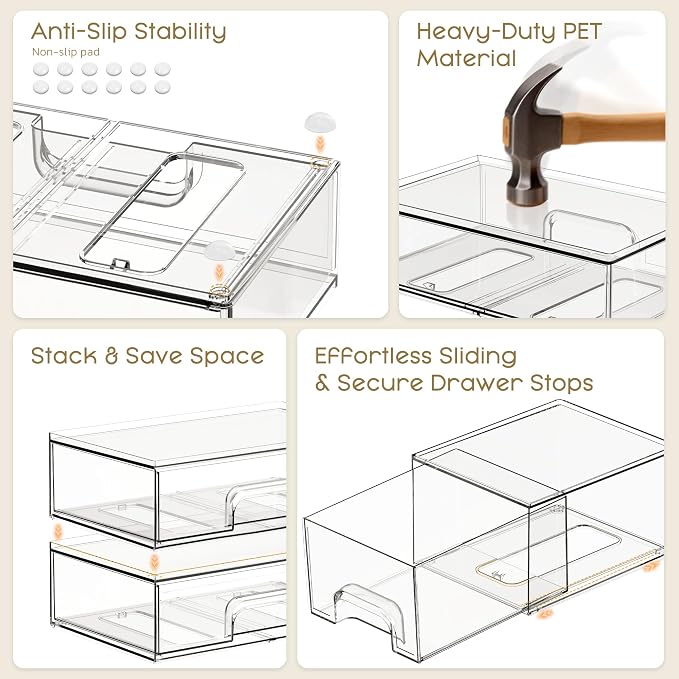 Criusia Stackable Storage Drawers, 6 Pack Clear Plastic Makeup & Bathroom - Image 5