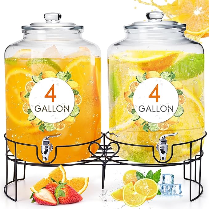 Honeydak 2 Pack 4 Gallon Glass Beverage Dispenser by Honeydak