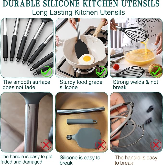 Stainless Steel Kitchen Cooking Utensil Set, Umite Chef 15 pcs Cooking Utensils - Image 3