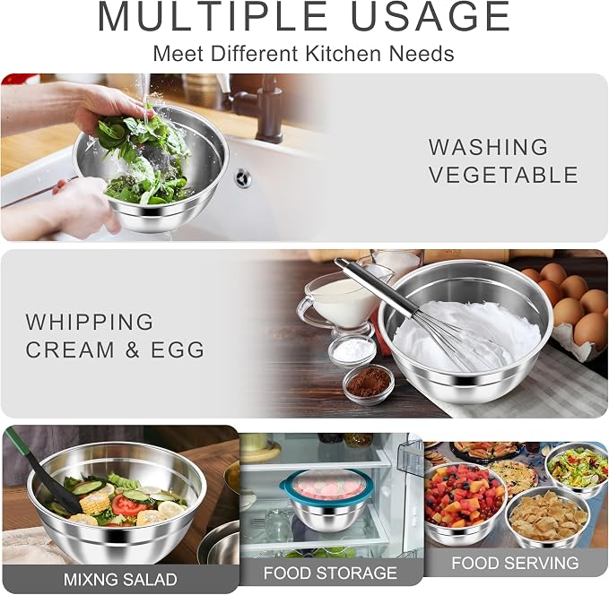 HaWare Mixing Bowls with Airtight Clear Lids, 6-Piece Stainless Steel Strong - Image 6