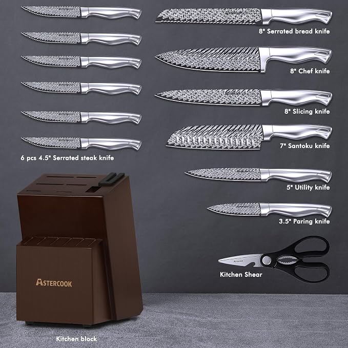 Knife Set, Astercook 15 Pieces Kitchen Knife Set - Image 3