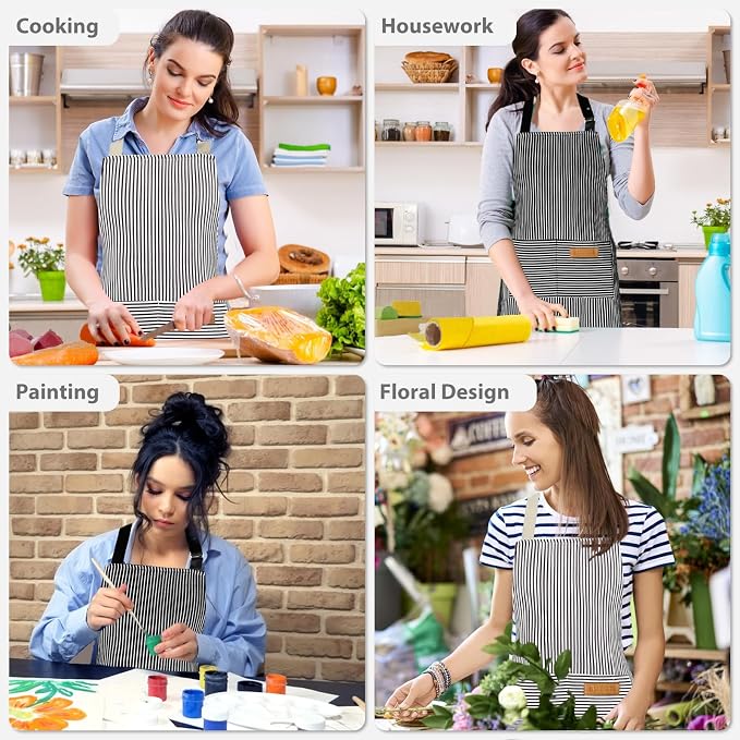 2 Pack Aprons for Women with Pockets, Kitchen Cooking Apron for Men, Adjustable - Image 7