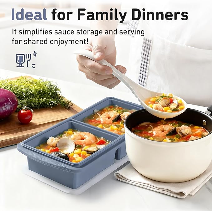 Silicone Freezer Tray with Lid Soup Freezer Container Molds with Steel - Image 8