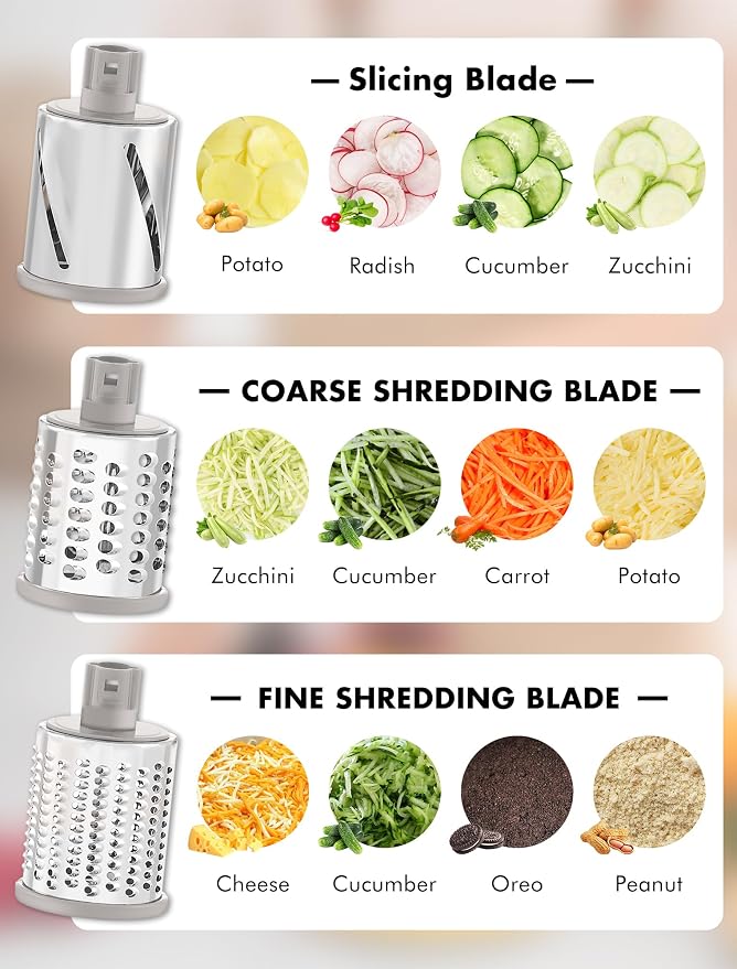 GDL Rotary Cheese Grater, Upgraded 5-in-1 Cheese Grater Hand Crank, Vegetable - Image 3