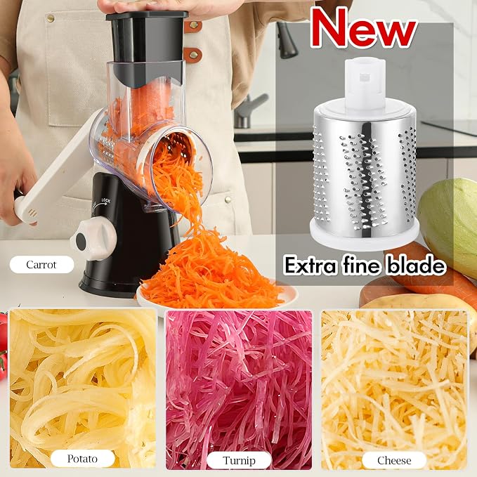Ourokhome Rotary Cheese Grater Hand Crank, Kitchen Shredder Speed Mandolin - Image 4